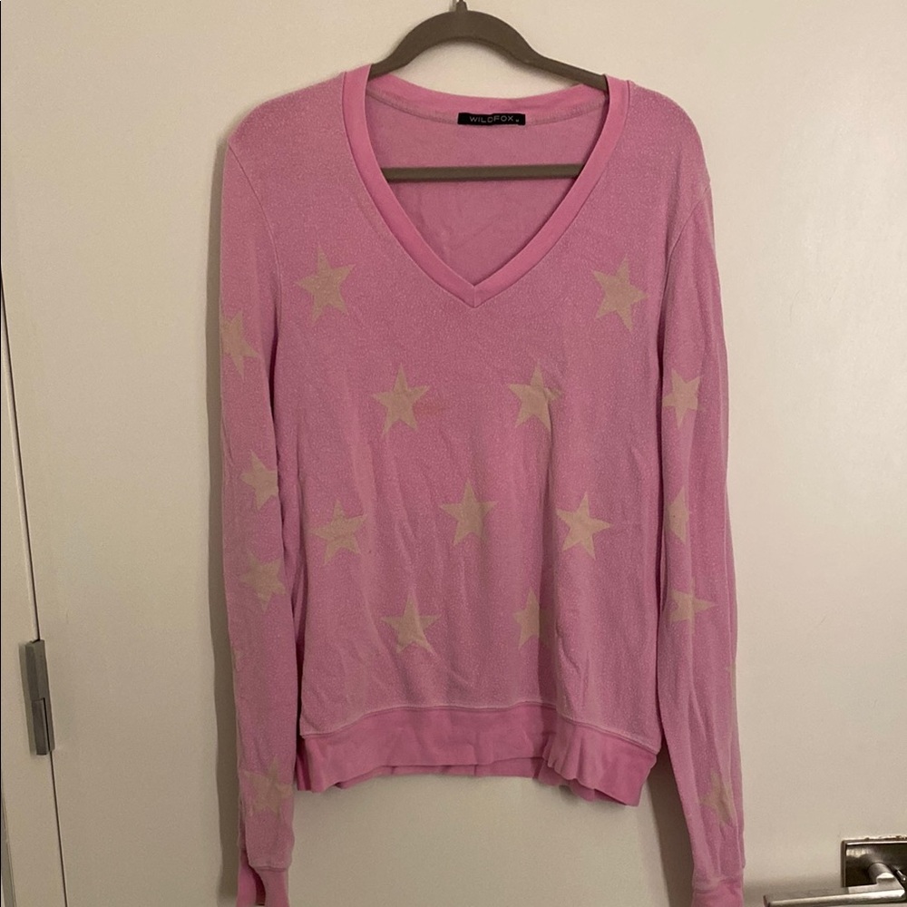 Wildfox Pink Star V-Neck Sweater